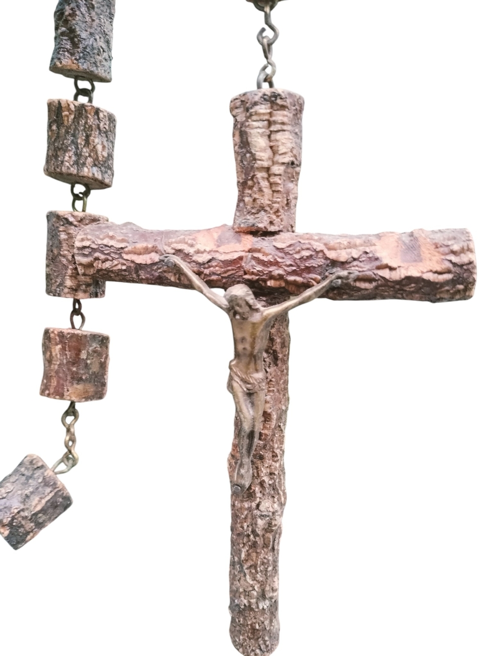Handcrafted Wooden Rosary Necklace Crucifix Cross Pendant Natural Wood Beads